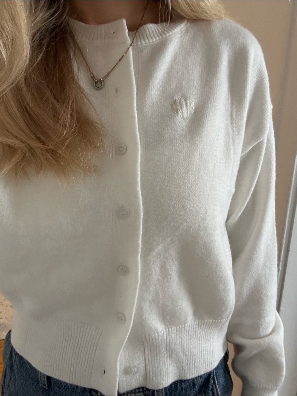 Monogram Women's Cream Button-Up Cardigan Sweater